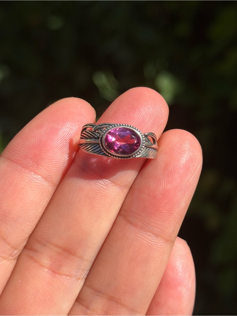 Sterling Silver Ring with Pink Oval Gemstone Palo